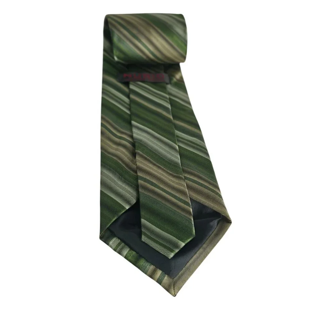 Vtg Nubio Mens Silk Tie Green Gold Striped Fashion Accessory Elegant Lux Formal